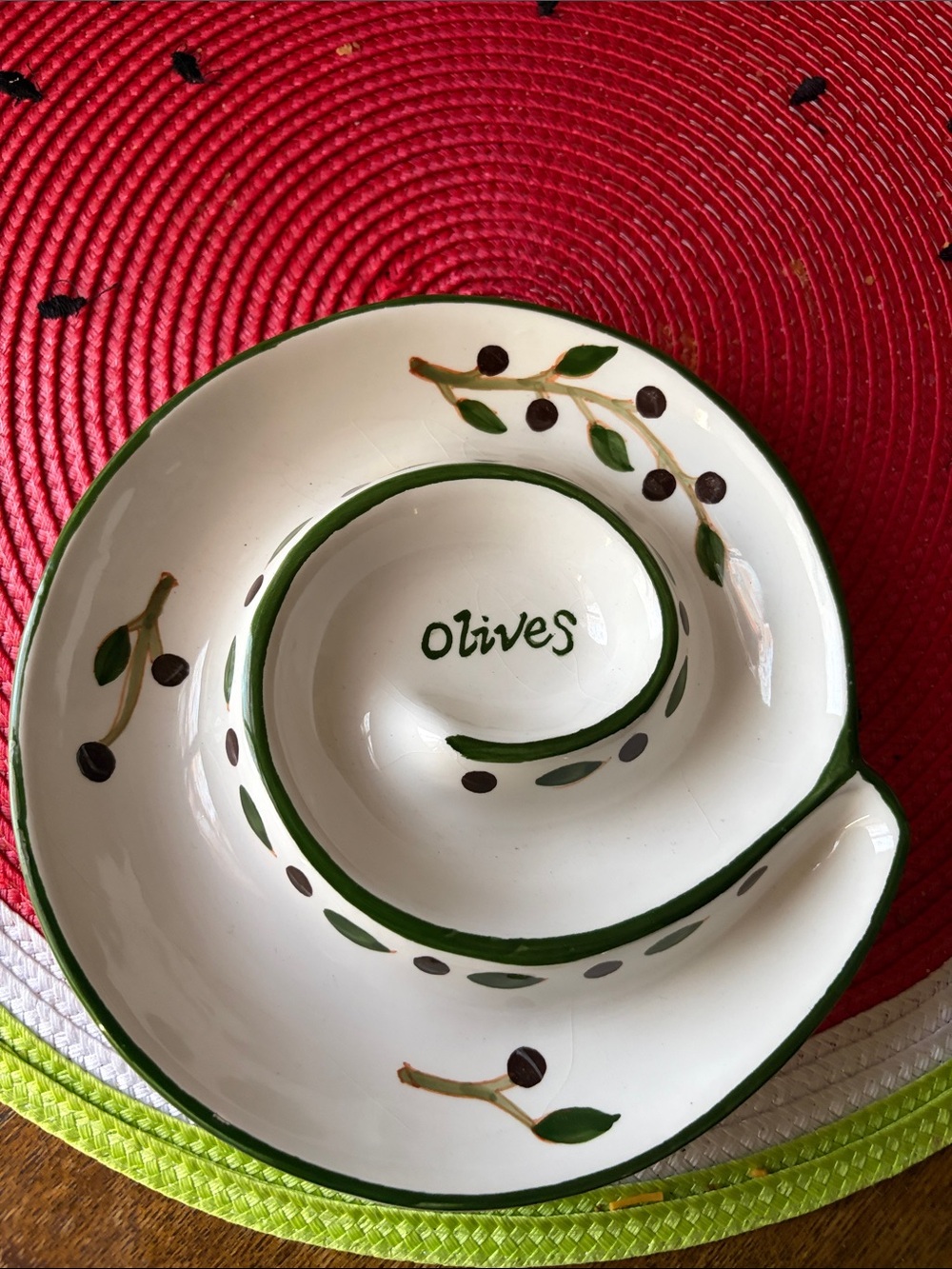Olives Ceramic Olive & Dip Server - White and Green